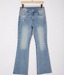 abordables -Femmes Unisexe Jeans Longueur complète Coton Denim Élastique Élégant Occasionnel Bleu Été Toutes saisons S M L