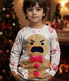 billiga -Jul Pojkar 3D Grafisk Pepparkakor män T-shirt Långärmad Vår Höst Mode Grundläggande Barn 4-12 år Rund hals Utomhus Ledigt Dagligen Normal