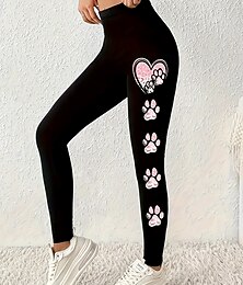 abordables -Femmes Slacks Leggings Leggings confortables Vacances ancien Streetwear Longueur complète Naturel Graphique Chat Taille Élastique Imprimé Confortable Extérieur Haute Élasticité Extérieur Vacances