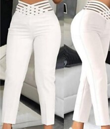 abordables -Femmes Leggings Élégant Mode Streetwear Longueur cheville Taille haute Uni Trou Confortable Doux Micro-Élastique Extérieur Vacances Rue Noir Blanche Été Printemps Automne Coupe Slim