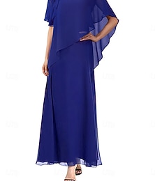 levne -A-linie šaty pro matku nevěsty elegantní jednoduché čtvercový výstřih kotníková délka chiffon krátký rukáv s jednobarevným potiskem