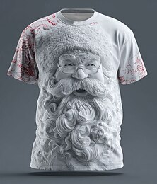 Недорогие -Новогодняя тематика Муж. Дед Мороз Футболка С короткими рукавами Футболка 3D печать Вырез под горло Рубашка Повседневные Оригинальный рисунок Художественный Отпуск Для вечеринок Для улицы Красный 3