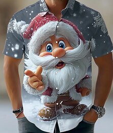 お買い得  -クリスマス 男性用 カートゥン サンタクロース スノーフレーク柄 シャツ ボタンアップシャツ 半袖 おかしい アウトドア 祝日 夏 春 折襟 3Dプリント 襟付きシャツ 青2# 青1# ブルー