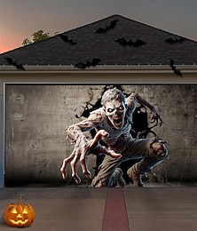 billiga -halloween garageportsskydd skalle genombrytande dörrbanderoll hemsökt hus skräckscen läskig bakgrund gobeläng för utomhusvägg staket gård halloween festdekoration