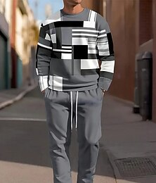 abordables -Homme Bloc de Couleur 2 pièces Ensembles de sweat-shirts 3D Survêtement Sweatshirt Pull manche longue Pantalon long Col ras du cou Sportif Décontracté Quotidien Moderne Occasionnel Fête Impression 3D