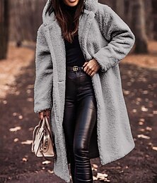 preiswerte -Damen Wintermantel Fleecejacke Warm Bequem Tasche Knöpfe Öffnung vorne Mode Lässig Einfach Urlaub Straße Lässig Alltagskleidung Einreihig Lang Mit Kapuze Normale Passform Langarm Oberbekleidung Grau