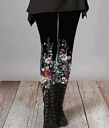 baratos -Mulheres Calças Leggings Leggings aconchegantes Férias Vintage Roupa de rua Comprimento total Natural Floral Gráfico Flor Cintura elástica Imprimir Confortável Exterior Elasticidade Alta Ao ar livre