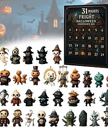 levne -15. 7. 2031 dní, nocí hrůzy, halloweenská odpočítávací krabička s figurkami, halloweenský adventní kalendář 2025, dárková krabička, strašidelná panenka, sběratelské hororové figurky, závěsné přívěsky