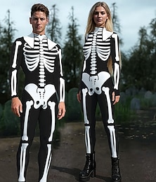 abordables -Crâne Squelette Halloween Combinaisons Costumes de Groupe pour Couples d'Halloween Combinaison Intégrale Déguisement Sexy Halloween Enfant Adulte Homme Femmes Garçons Halloween Carnaval Performance