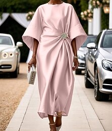 economico -Per donna Abito Midi Abito in Raso Abito Semi-Formale Elegante Moda Moderno Quotidiano Data Weekend Vestibilità regolare Semplice Mezza Manica Girocollo Rosa Vino Blu marino Verde Primavera Autunno