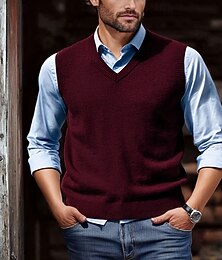 abordables -Homme Pull Gilet Pull Robe pull Gilet Pull en tricot A côtes Tricoter Normal Tricoté Plein Col V Mode Décontractées Usage quotidien Rendez-vous Vêtement Tenue Automne hiver Rouge vin Noir S M L