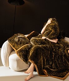 رخيصةأون -بطانية من فرو الثعلب الصناعي - رمي سميك إضافي لفصل الشتاء، غطاء سرير مريح وغطاء أريكة
