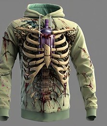 economico -Halloween Per uomo 3D Scheletro Felpa con Cappuccio Felpa Punk Esagerato Girocollo Club Abbigliamento casual alla moda Rosso Blu Coulisse Autunno Inverno progettista