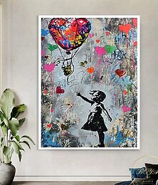 billiga -banksy girl graffiti oljemålning handmålad popkonst målning berömd duk banksy girl konstverk målning banksy ballong canvas målning väggdekoration konstverk målning