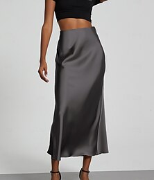abordables -Femmes Jupe Moulant Élégant Mode Midi Taille haute Jupes Uni Micro-Élastique Soirée Rue Noir Vin Kaki Gris foncé Printemps Satin Polyester
