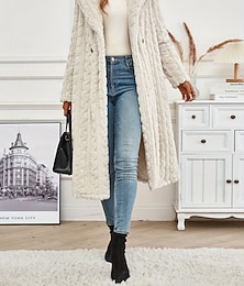 preiswerte -Damen Wintermantel Sherpa-Jacke Bequem Atmungsaktiv Tasche Lässig Einfach Urlaub Straße Lässig Alltagskleidung Offene Vorderseite Lang Mit Kapuze Normale Passform Langarm Oberbekleidung Schwarz