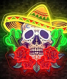 preiswerte -1 Stück 38 * 30 cm Halloween-Totenkopf UV-Neon-Dekorationslicht Indoor-Restaurant-Party Festliche Atmosphäre Wandleuchte dimmbar Rose Totenkopf Licht Beschilderung USB-Stromversorgung