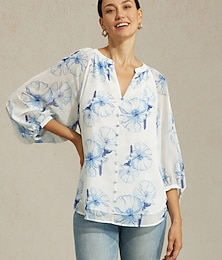 abordables -Chemisier en mousseline de soie pour femme, imprimé floral, élégant, décontracté, pour le bureau, printemps, été, automne