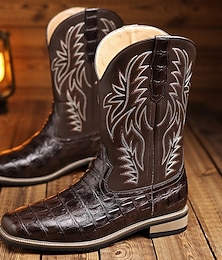 billige -western cowboystøvler for menn – klassisk brun med brodert design, vintage western-stil fottøy for arrangementer på landet, rodeoer og uformelle utflukter