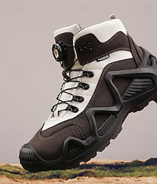 abordables -Botas de trekking de caña alta para hombre con paneles en contraste, diseño duradero con cordones, suela exterior antideslizante resistente, calzado para aventuras al aire libre y escalada de montaña.
