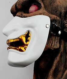 abordables -Samurai demonio Víspera de Todos los Santos Máscara Máscara de Oni Japonesa Horror Terrorífico Horror Disfraz de miedo Media cara Adulto Unisexo Víspera de Todos los Santos Carnaval Rendimiento Fiesta