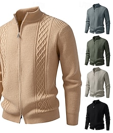 preiswerte -Herren Pullover Strickjacke Gerippt Zopfmuster Stricken Kurz Gestrickt Einfach Stehkragen Urlaub Mode Lässig Alltagskleidung Bekleidung Herbst Frühling & Herbst Schwarz Kaki M L XL
