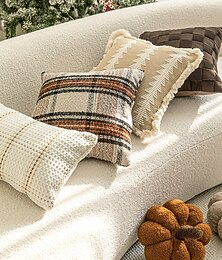 abordables -Coussin décoratif en plaid beige et marron de style Noël nordique coussin décoratif pour salon chambre coussin lombaire coussin à motif de citrouille