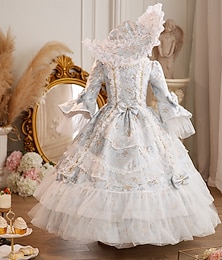 abordables -Rococo Steampunk Chic Maxi Costume de fête Accessoires Manche cloche Princesse Nœud Rétro Robe de bal Col romain Déguisement Fille Royal Noël Halloween Carnaval Mascarade Fête de mariage Festival