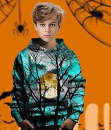 billiga -Halloween Pojkar 3D Träd Huvtröja Långärmad Vår Höst Mode Streetwear Barn 4-12 år Huva Utomhus Ledigt Dagligen Normal