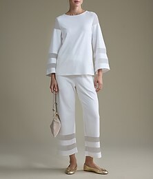 preiswerte -Damen weißes Modal-Chiffon-Set, passende Bluse und kurze Hose, elegant, stylisch, bequem, für den Alltag, die Arbeit, den Abend, Herbst