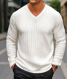 halpa -Miesten Miesten V-kaula Rib-neulottu T-paita Ribbineulos T-paita T-paita Pitkähihainen V kaula-aukko Kevät Syksy Kaikki vuodenajat Tavallinen Jakardi Pintakäsitelty Moderni Vapaa-aika Mukava Perus