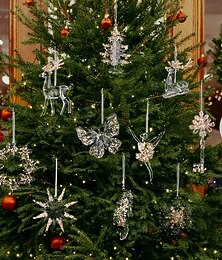 billige -Julekrystallpynt eksklusive gjennomsiktige akrylhengende dekorasjoner med glitter, elegante juletreanheng til høytidsfest &hjemmeinnredning