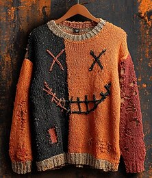 economico -Per uomo Maglione Maglione a maglia A Coste Maglia Top Regolari Lavorato a maglia Stampato Zucca Girocollo Halloween Vacanza Abbigliamento quotidiano Abbigliamento Spalla scesa Autunno Inverno Zucca