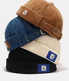 abordables -Bonnet sans bord en velours côtelé pour homme, casquette docker rétro avec sangle réglable, casquette streetwear décontractée pour l'automne et l'hiver