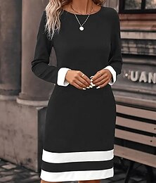 ieftine -Pentru femei Rochie Mini Rochii Tricou Rochie de schimb Rochie de vară Vacanță Casual Petrecere Zilnic Fit regulat Grafic Bloc Culoare Manșon Lung Stil Nautic Negru Bleumarin Primăvară Toamnă Iarnă