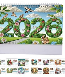 ieftine -Calendar de birou 2026 cu pictură artistică cu diamant DIY, calendar creativ din hârtie cu ornamente pentru liste de activități, planificator lunar din ianuarie 2026 până în decembrie, calendar de