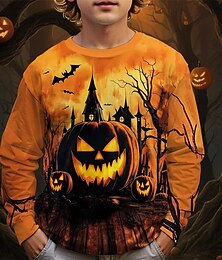 billiga -Halloween Pojkar 3D Pumpa T-shirt Långärmad Vår Höst Mode Grundläggande Barn 4-12 år Rund hals Utomhus Ledigt Dagligen Normal