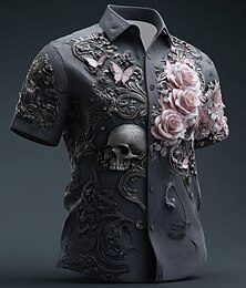 economico -Per uomo Teschio Stampa Floreale Giorno dei Morti Camicia Camicia con Bottoni Manica Corta Stile gotico oscuro Ferie Abbigliamento casual alla moda Estate Primavera Collo ripiegato Stampa 3D camicie