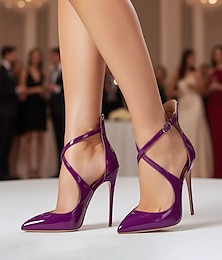 voordelige -Paarse lakleren stilettohakken met bandjes voor dames - puntige schoenen voor formele evenementen en cocktailparty's