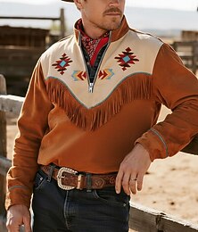 abordables -Homme Cowboy Costume Sweatshirt Ethnique Vintage Rétro manche longue Col montant Extérieur Travail Cadeau Noir Marron Kaki Fermeture éclair Automne Hiver Designer S M L XL XXL XXXL
