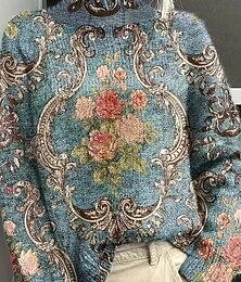 billiga -Dam Tröja Elegant Mode Streetwear Blommig Paisley Polokrage Blommig Stickat Långärmad Vanliga toppar Sticka Arbete Utekväll Blå Purpur Höst Vinter