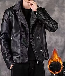 abordables -Hombre Chaqueta de cuero sintético Chaqueta de lana Chaqueta de motociclista Chaqueta de moto Diario Vacaciones Resistente al Viento Mantiene abrigado Bolsillo Otoño Invierno Plano Moda Clásico Diseño