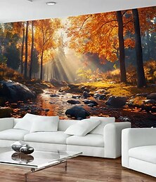 رخيصةأون -لوحة جدارية فنية معلقة على شكل شلال غابة الخريف، لوحة جدارية كبيرة ذات مناظر طبيعية، بطانية، ستارة، خلفية صورة للمنزل وغرفة النوم وغرفة المعيشة والمكتب وديكور الحائط