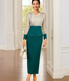 levne -Dvoudílné Společenský oblek Šaty pro matku nevěsty Formální Elegantní Vinobraní Do V K lýtkům Šifón Dlouhý rukáv s Barevné bloky