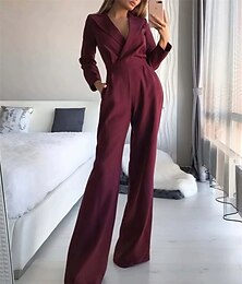 abordables -Mujer Normal Mono Ropa de calle Color sólido Manga Larga Escote en Pico Bolsillo Calle Diario Ajuste regular Negro Blanco Vino Verano