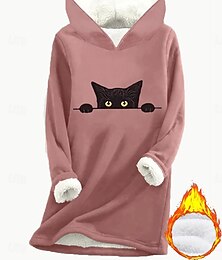economico -Per donna Felpa con cappuccio Grafico Animale Caldo Casual Pile Sherpa Manica Lunga Con Cappuccio Top lunghi Streetwear Abbigliamento Quotidiano Casuale Stampato Rosa scuro Blu Grigio Autunno Inverno
