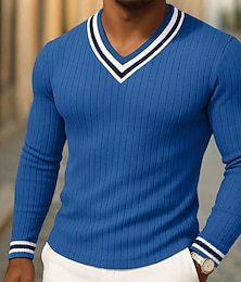 baratos -Homens camisa muscular T-shirt Manga Longa Decote V Henley Verão Primavera Outono Tecido Moderna Moderno Casual Bloco de cor Botões Básico Casa Rua Casual Azul Verde Roxo Top Tee para Homens