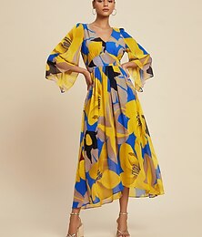 abordables -Robe en mousseline de soie à imprimé floral abstrait pour femme, tissu transparent et fluide, parfaite pour les vacances décontractées