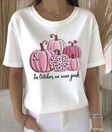 abordables -Halloween Femmes T-shirt Graphique Potiron ancien Élégant Classique Manche Courte Col ras du cou Col rond Hauts Réguliers Quotidien Sortir Week-end Imprimé Blanche Rose Claire Rose Été Printemps