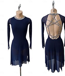 preiswerte -Eiskunstlaufkleid Damen Mädchen Eislaufen Kleid Rosa Dunkelmarine Offener Rücken Asymmetrischer Saum Netzstoff Hohe Elastizität Training Wettbewerb Eiskunstlaufkleidung Klassisch Kristall / Strass